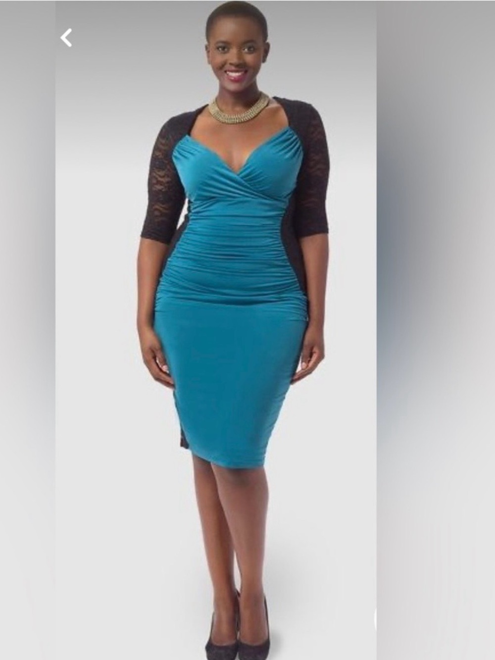 Kiyonna Teal Valentina illusion dress Plus Size Woman’s 1X (14-16) Body-con